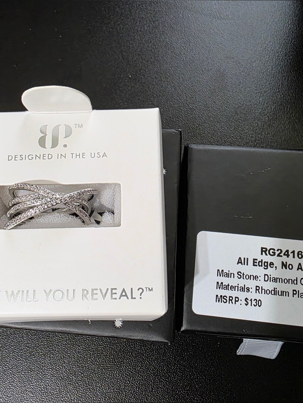 Obsidia Rhodium Plated Twisted CZ Ring - Size 7